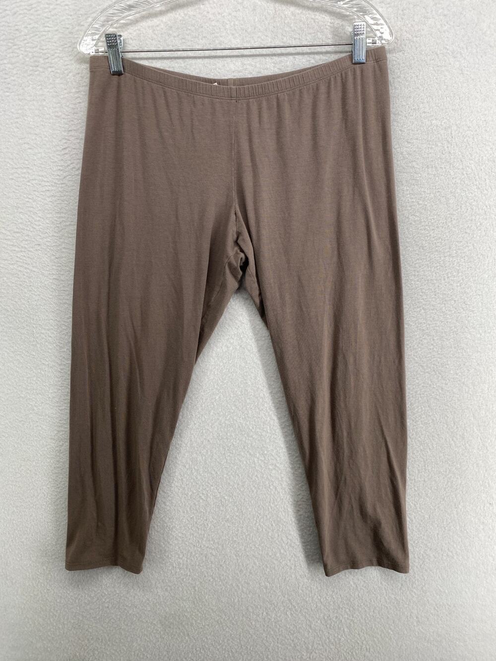 EILEEN FISHER Leggings L Organic Cotton Stretch Jersey Cropped Pull On Brown USA